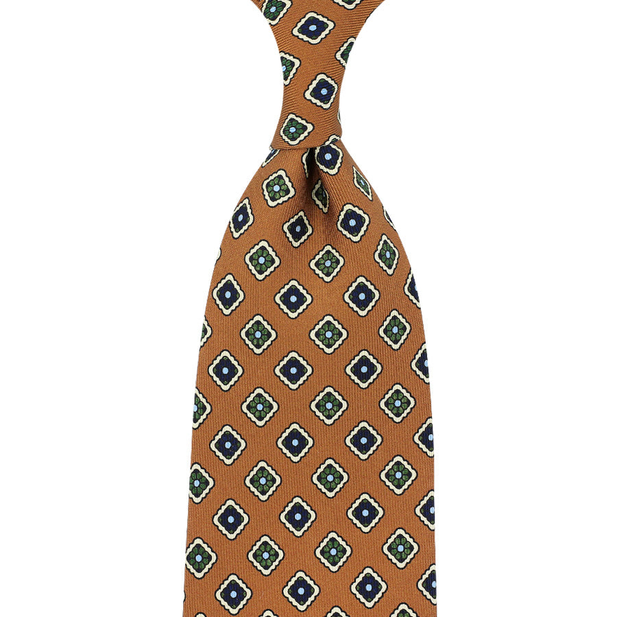 Floral Printed Silk Tie - Beige - Hand-Rolled