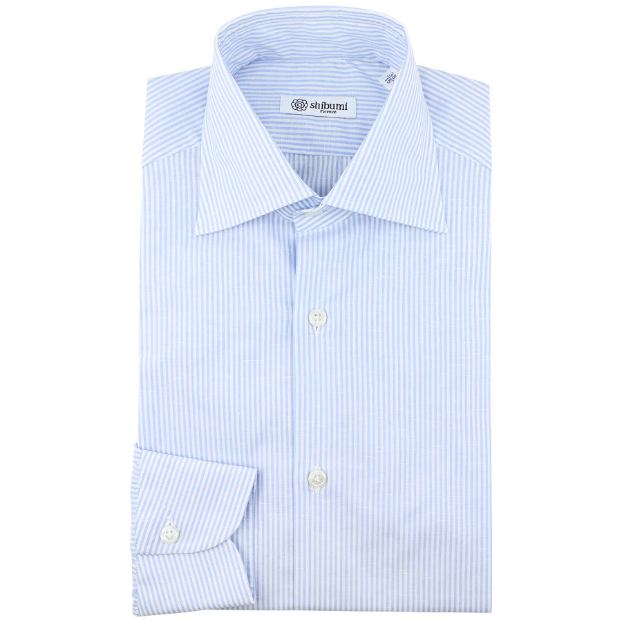 Cotton / Linen Semi Spread Shirt - White / Light Blue