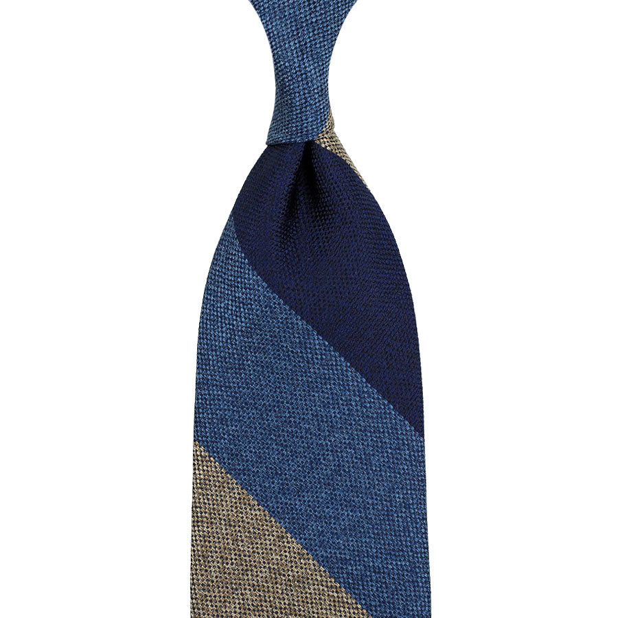 Japanese Boucle Silk Tie - Navy / Blue / Beige