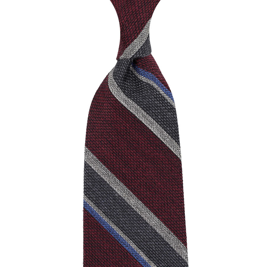 Striped Silk / Wool / Cotton Tie - Burgundy