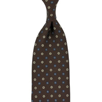 Floral Printed Silk Tie - Espresso - Hand-Rolled