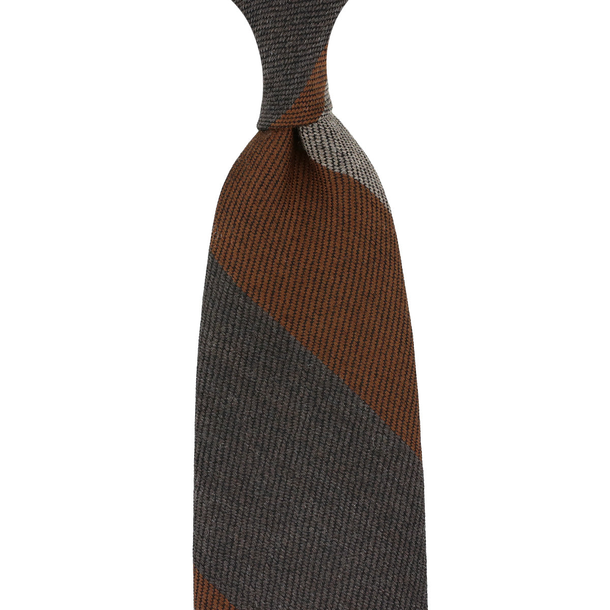 Striped Wool Tie - Brown / Copper / Beige - Hand-Rolled
