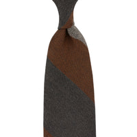 Striped Wool Tie - Brown / Copper / Beige - Hand-Rolled