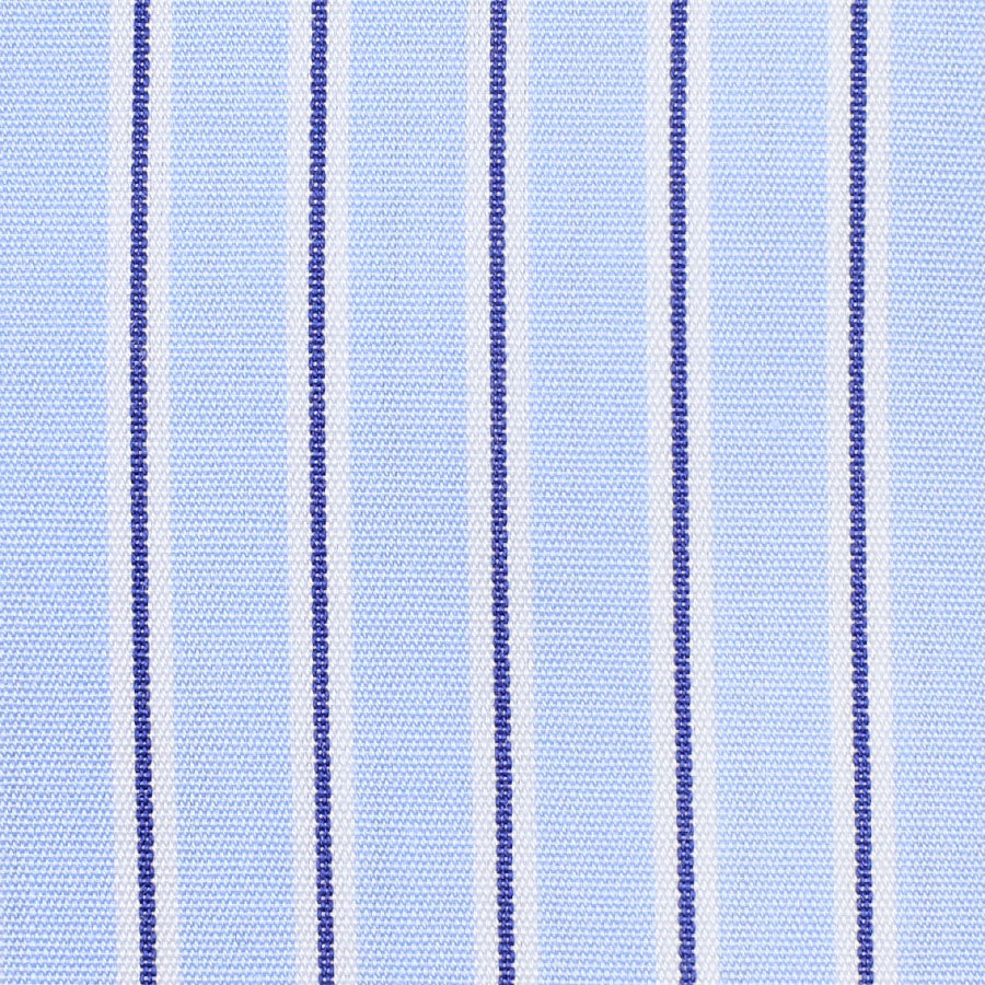 Poplin Semi Spread Shirt - White / Sky Blue - Halo Stripe