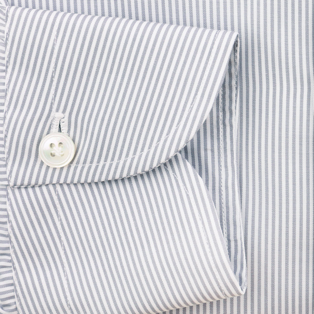 Poplin Semi Spread Shirt - White / Light Grey - Hairline Stripe