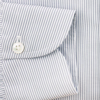 Poplin Semi Spread Shirt - White / Light Grey - Hairline Stripe