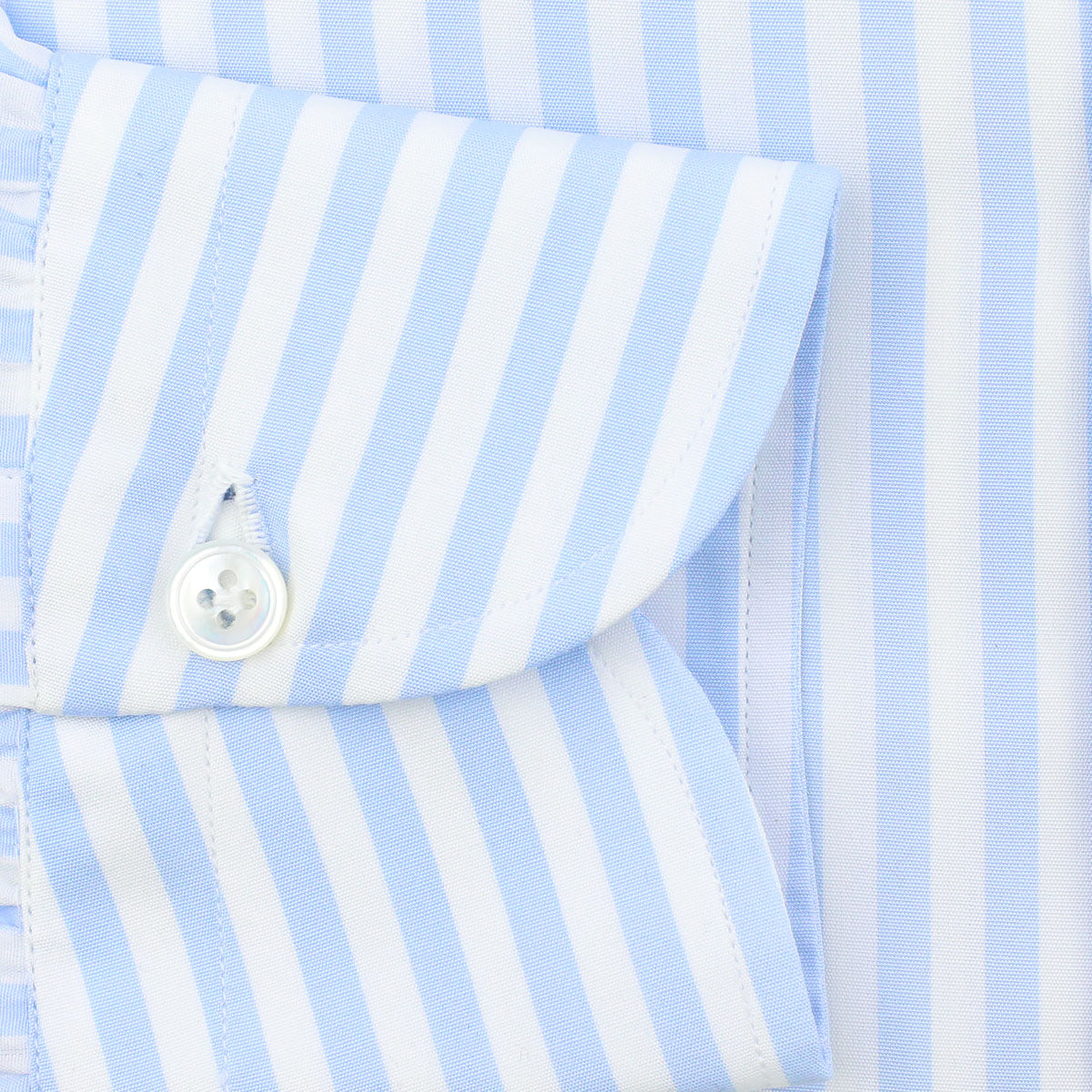 Poplin Semi Spread Shirt - White / Light Blue - Butcher Stripe