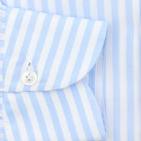 Poplin Semi Spread Shirt - White / Light Blue - Butcher Stripe