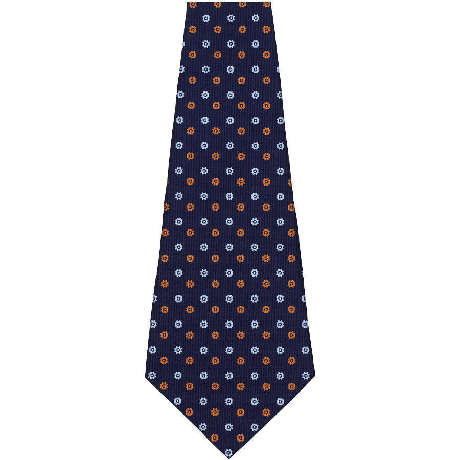 Floral Printed Silk Bespoke Tie - Navy