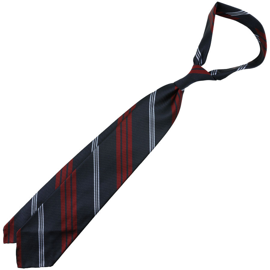 Repp Stripe Silk Tie - Navy / Burgundy / White