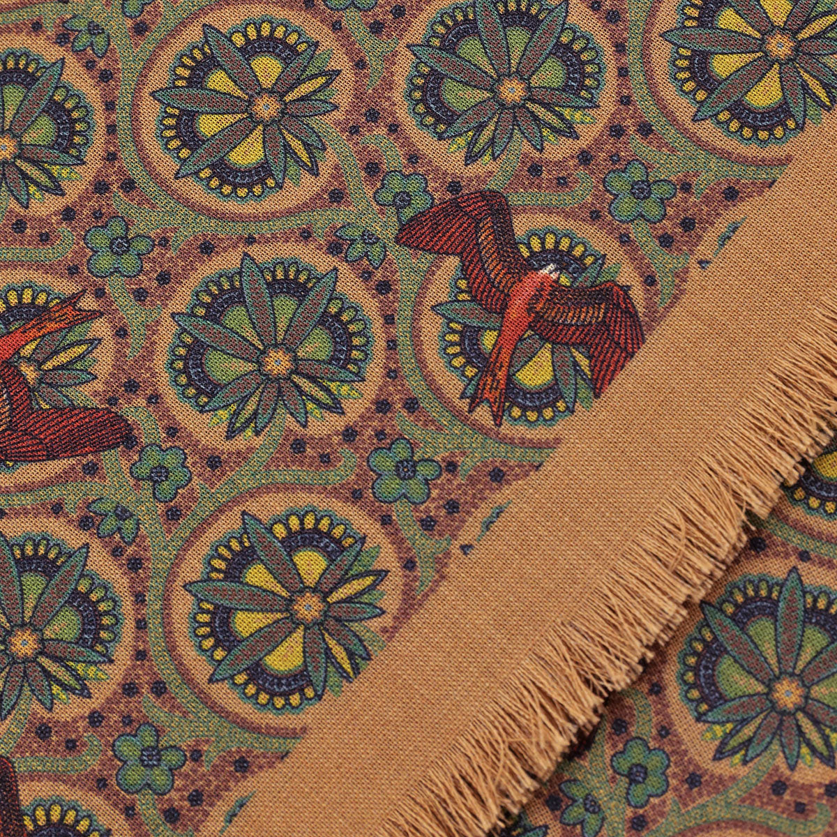 Animal Printed Wool / Silk Scarf - Beige