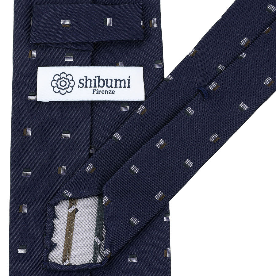Geometrical Jacquard Silk Tie - Navy - Hand-Rolled