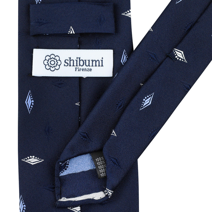 Geometrical Japanese Jacquard Silk Tie - Navy