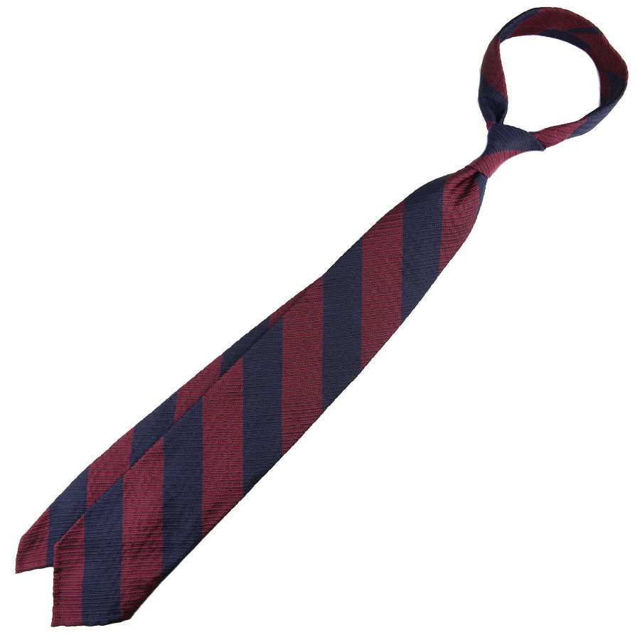Block Stripe English Grenadine Silk Tie - Navy / Burgundy