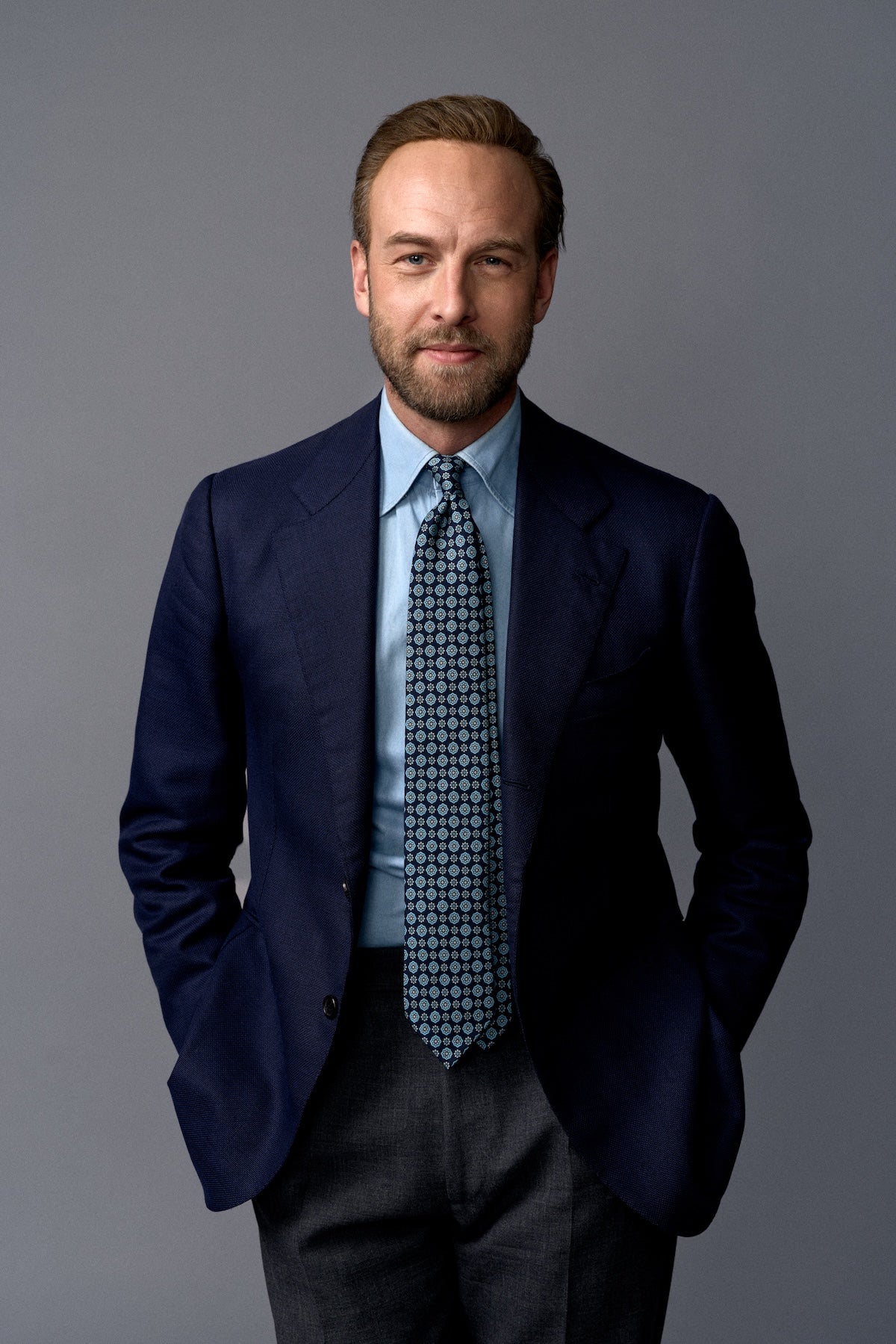 Anniversary Collection - Floral Printed Silk Tie - Navy