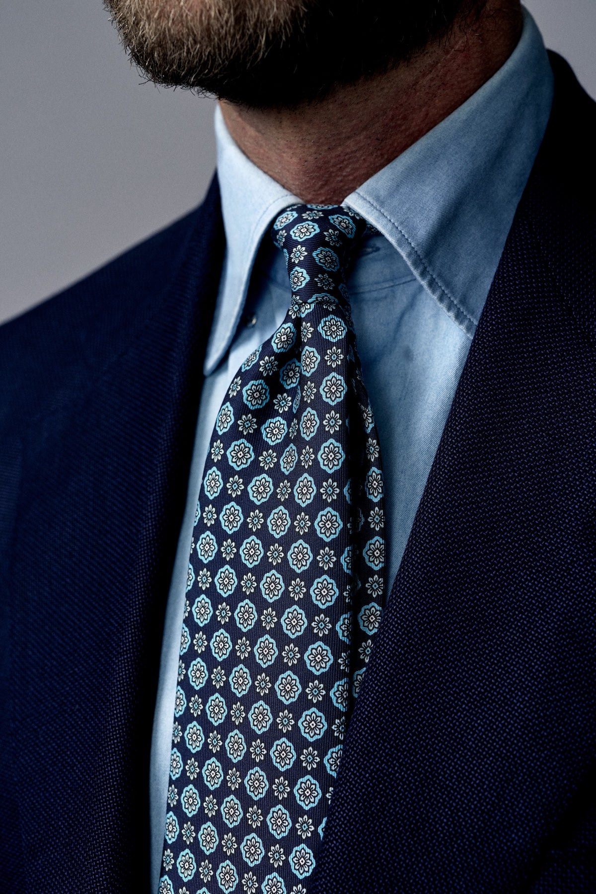 Anniversary Collection - Floral Printed Silk Tie - Navy