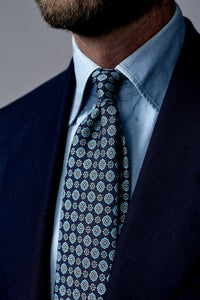 Anniversary Collection - Floral Printed Silk Tie - Navy