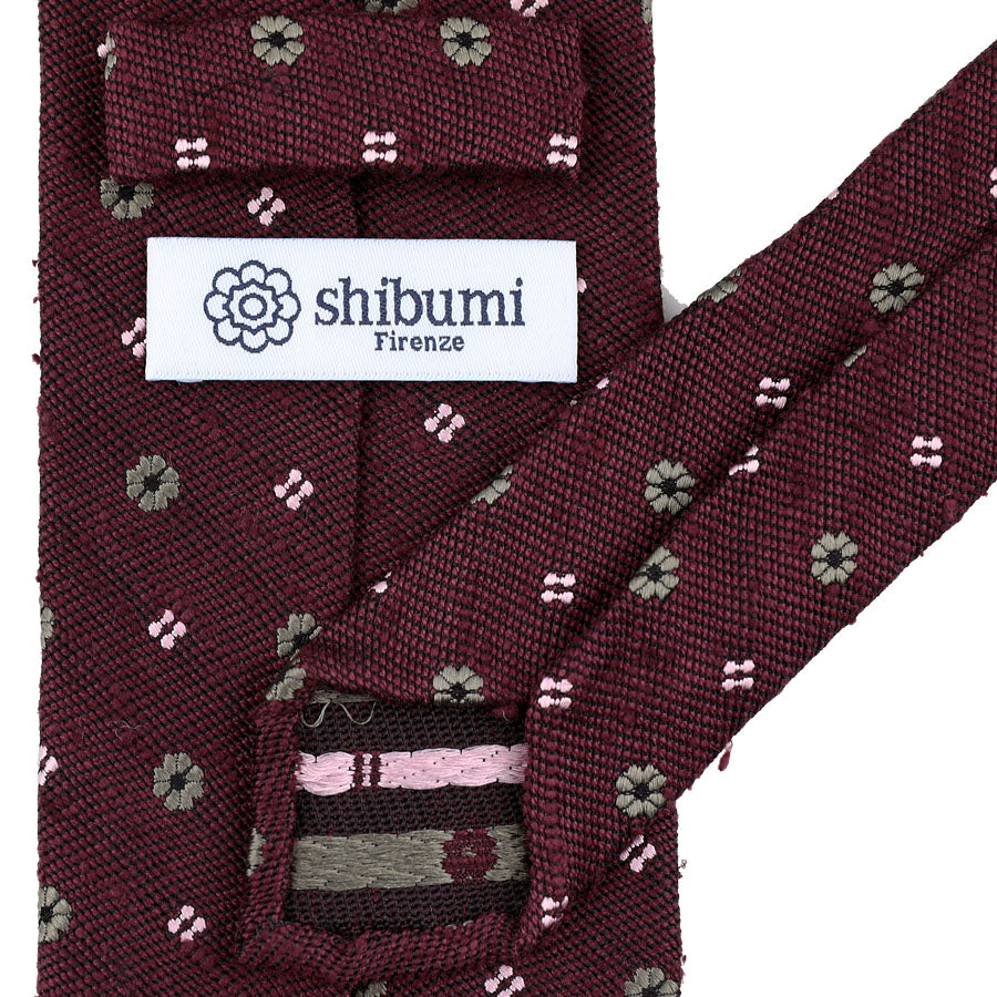 Floral Soft Shantung Silk Tie - Burgundy - Hand-Rolled