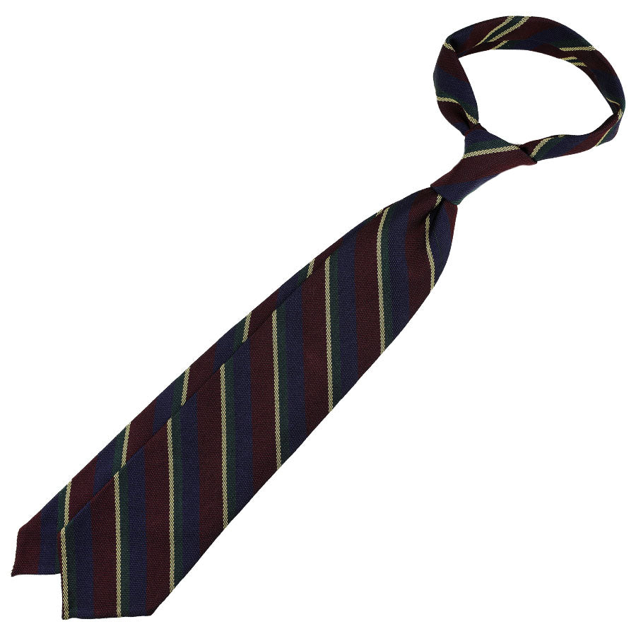 Striped Fina Grenadine Silk Tie - Burgundy / Navy - Hand-Rolled