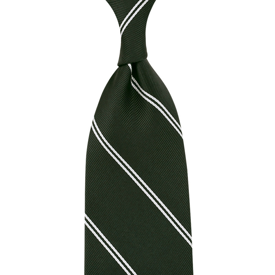 Japanese Repp Stripe Silk Tie - Dark Olive - Hand-Rolled