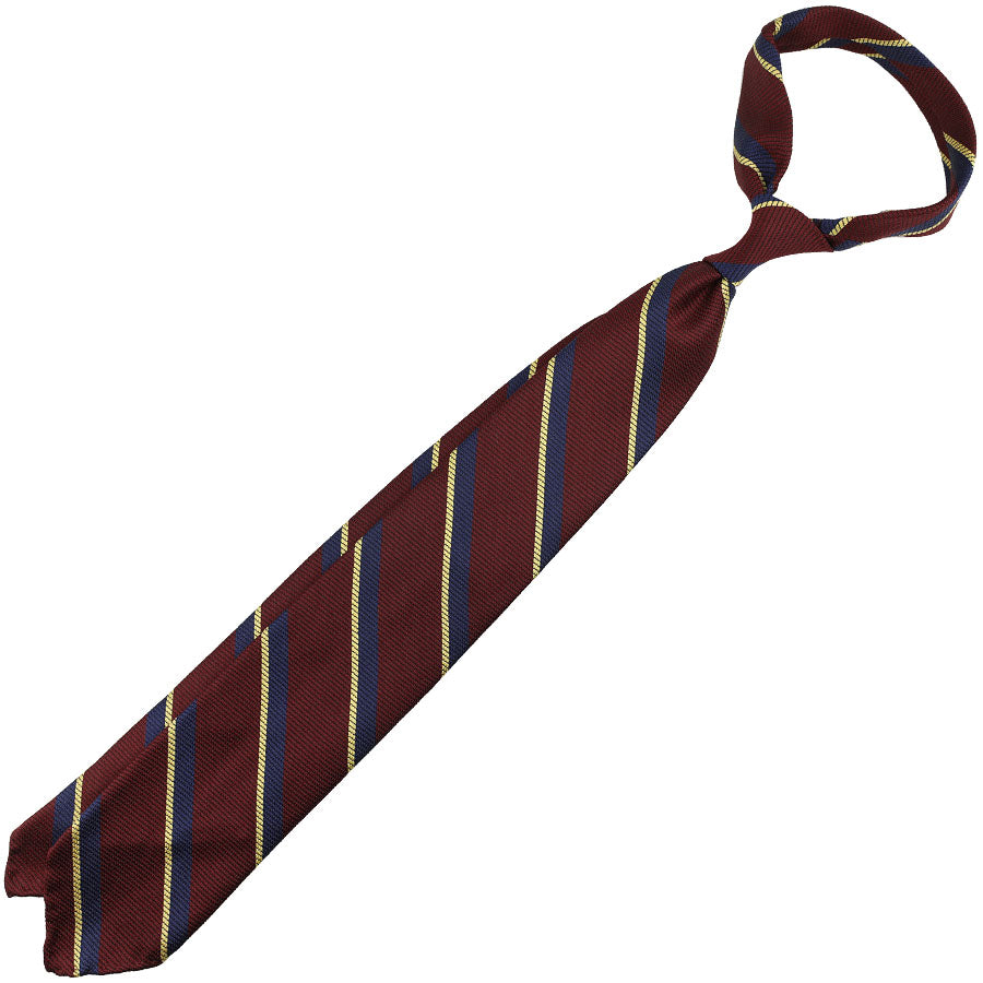 Striped Boucle Silk Tie - Burgundy / Navy - Hand-Rolled