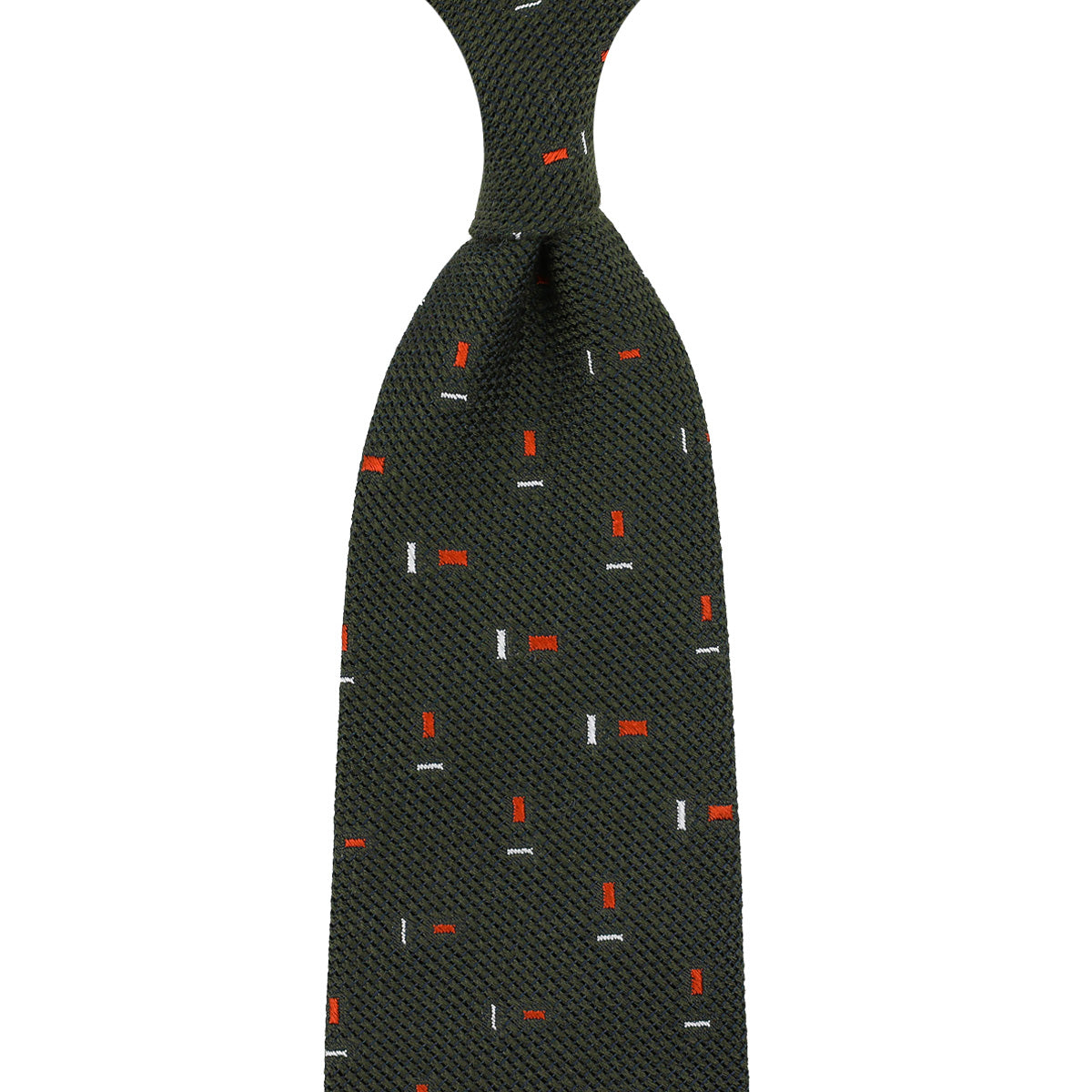 Geometrical Cashmere / Silk Grenadine Tie - Olive - Hand-Rolled