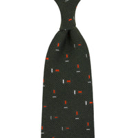 Geometrical Cashmere / Silk Grenadine Tie - Olive - Hand-Rolled