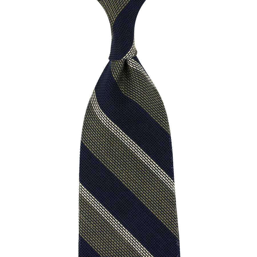 Striped Fina Grenadine Silk / Linen Tie - Navy / Olive