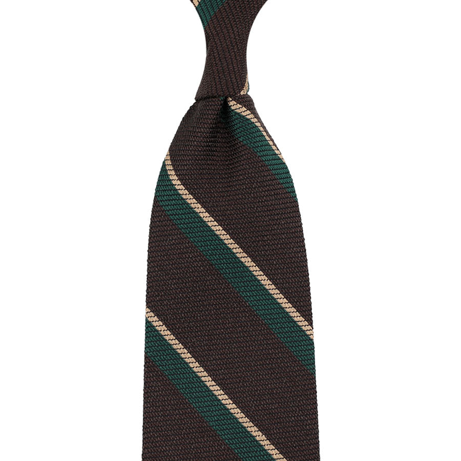 Striped Boucle Silk Tie - Brown / Forest - Hand-Rolled