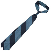 Block Stripe Soft Shantung Silk Tie - Navy / Blue - Hand-Rolled