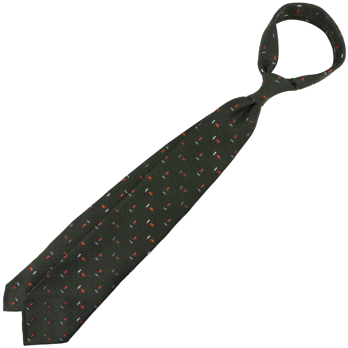 Geometrical Cashmere / Silk Grenadine Tie - Olive - Hand-Rolled