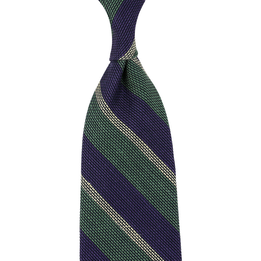 Striped Fina Grenadine Silk / Linen Tie - Eggplant / Pistachio