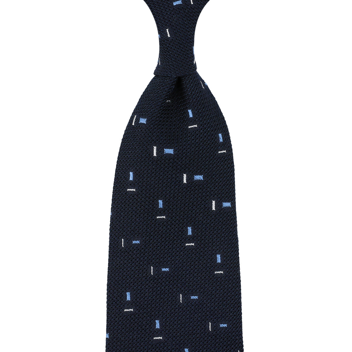 Geometrical Cashmere / Silk Grenadine Tie - Navy - Hand-Rolled