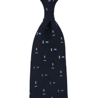 Geometrical Cashmere / Silk Grenadine Tie - Navy - Hand-Rolled