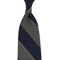 Striped Grenadine / Garza Grossa Silk Tie - Grey / Navy