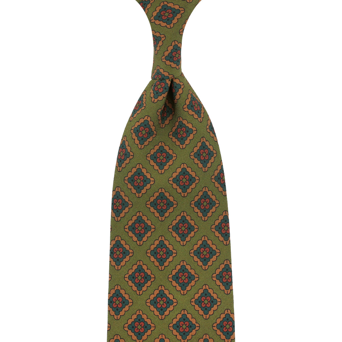 Copper Madder Silk Tie - Olive - Hand-Rolled