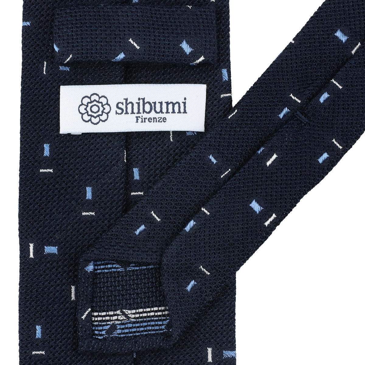 Geometrical Cashmere / Silk Grenadine Tie - Navy - Hand-Rolled