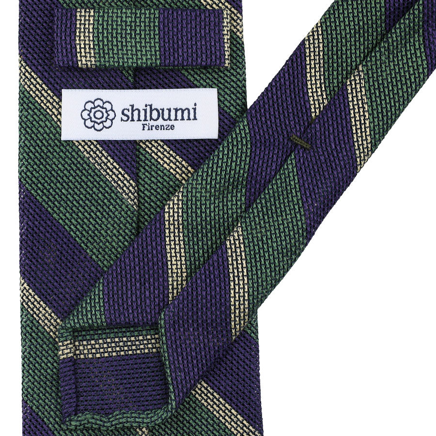 Striped Fina Grenadine Silk / Linen Tie - Eggplant / Pistachio