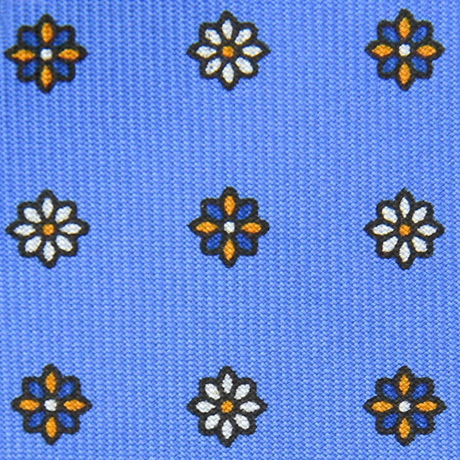 Floral Printed Bespoke Silk Tie - Sky Blue II