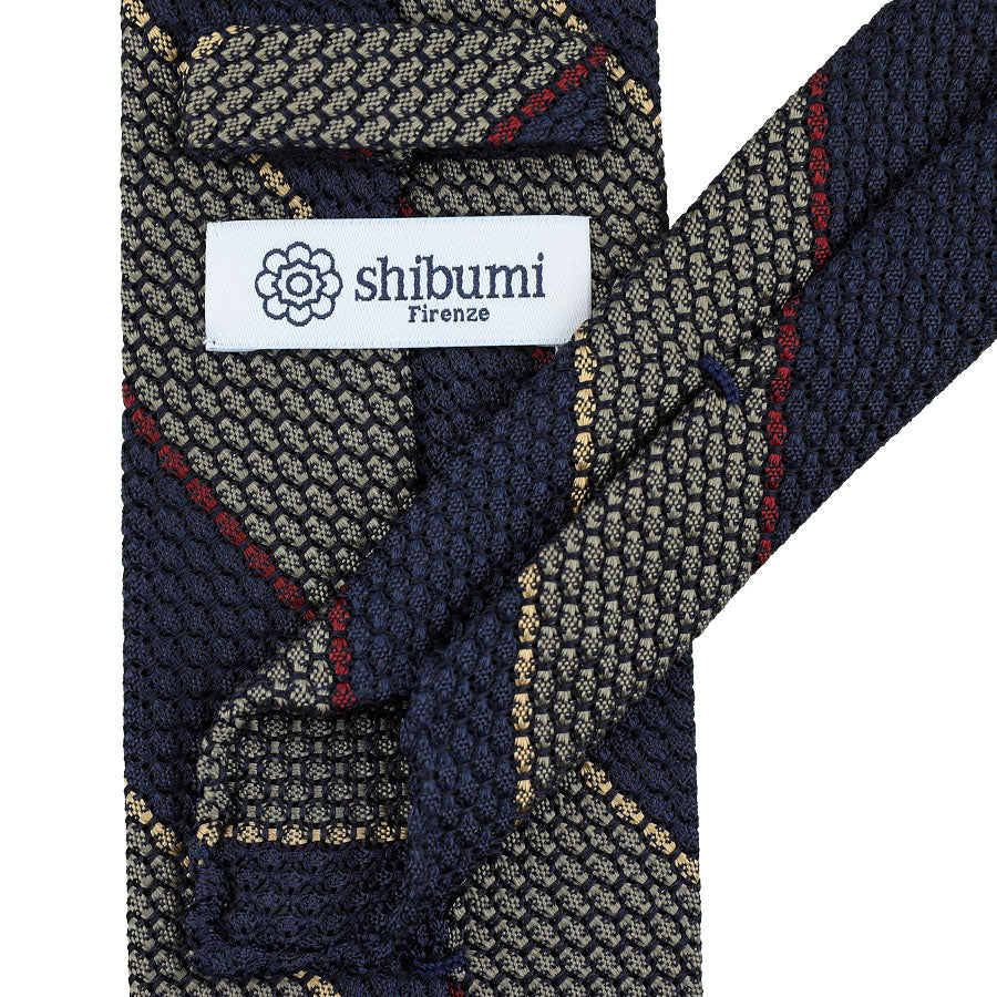 Striped Grenadine / Garza Grossa Silk Tie - Grey / Navy