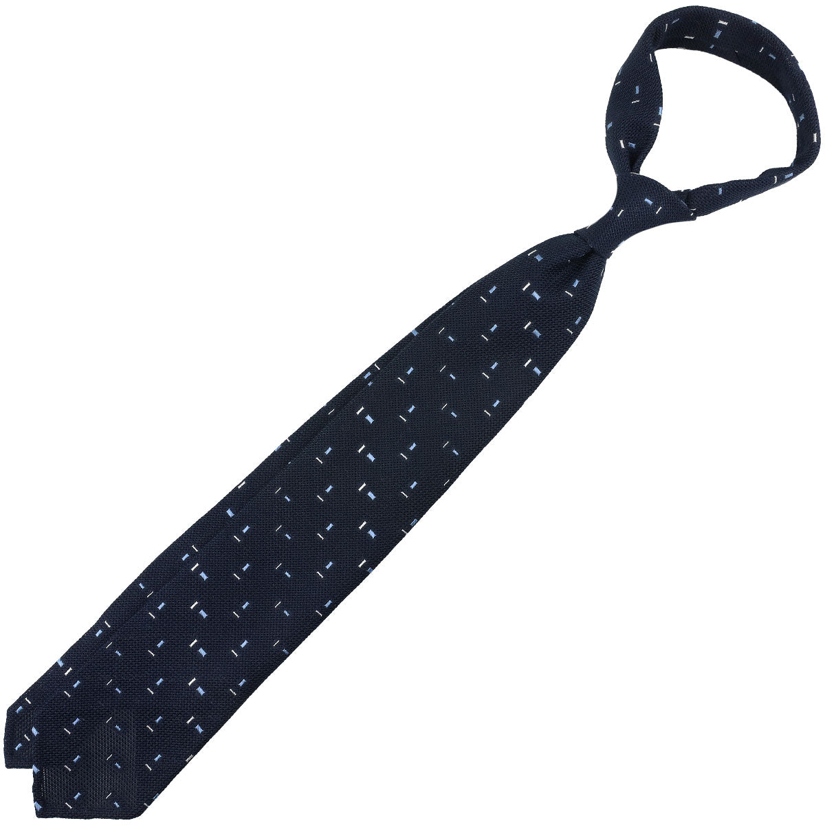 Geometrical Cashmere / Silk Grenadine Tie - Navy - Hand-Rolled