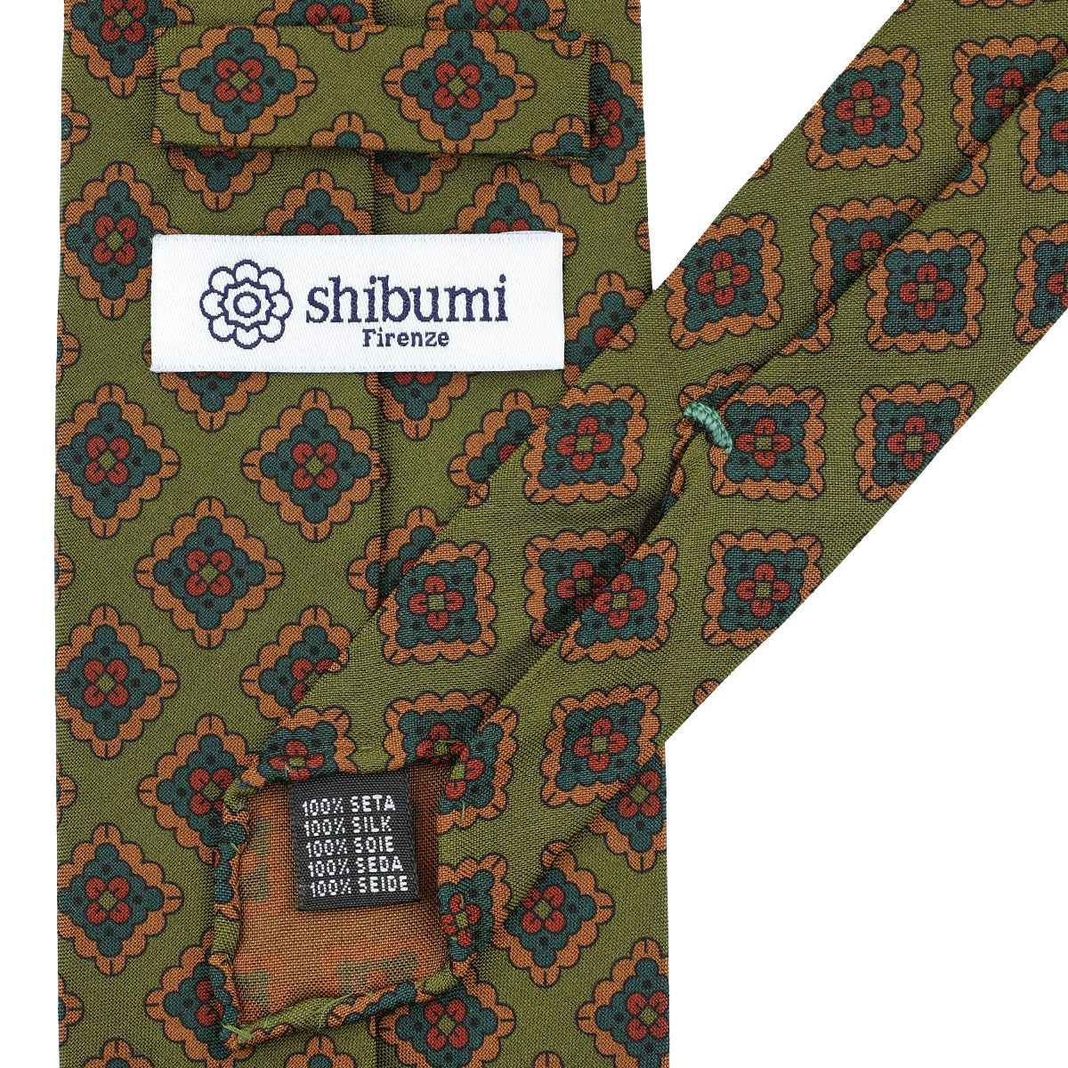 Copper Madder Silk Tie - Olive - Hand-Rolled