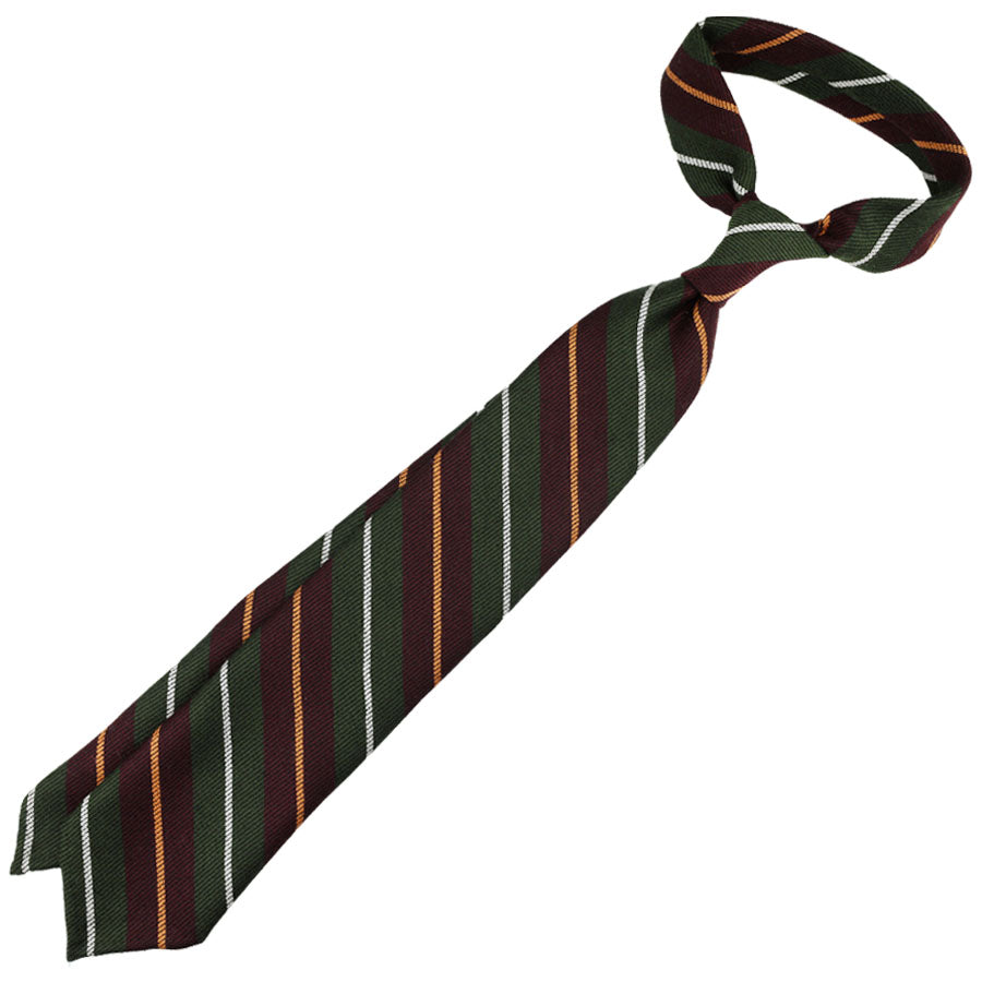Striped Wool Tie - Burgundy / Olive - Hand-Rolled