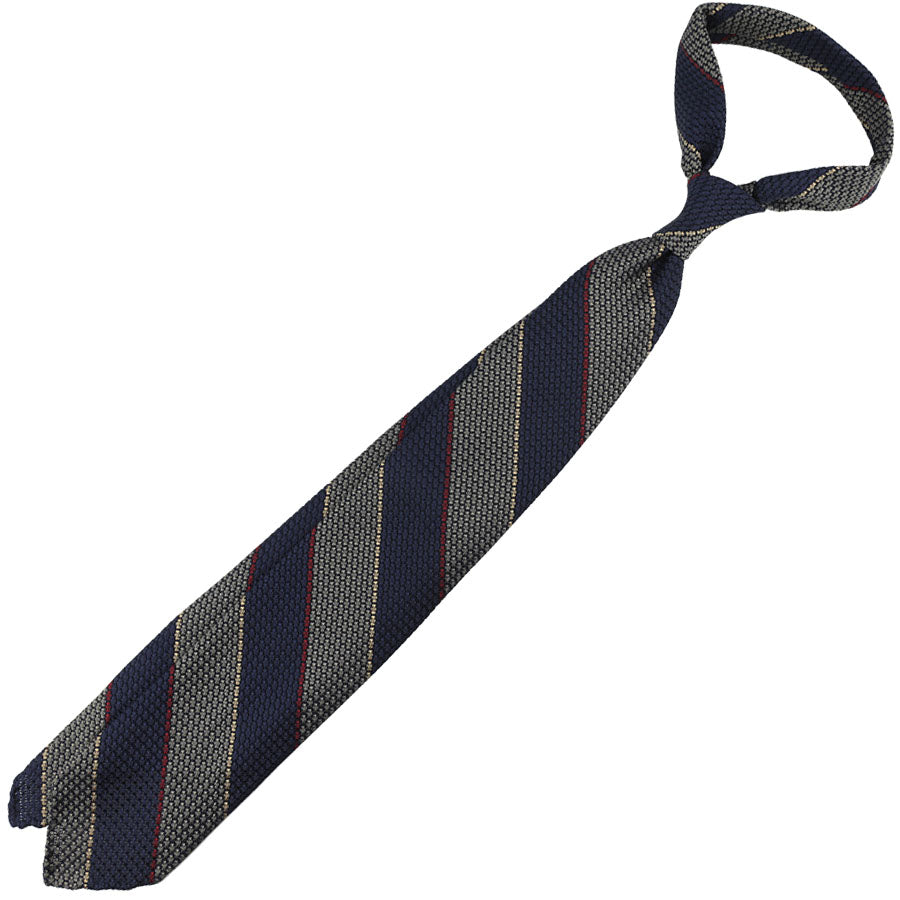 Striped Grenadine / Garza Grossa Silk Tie - Grey / Navy