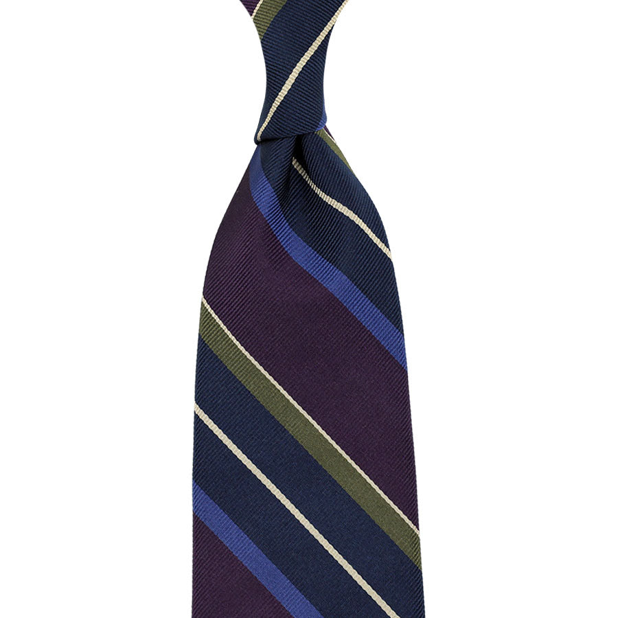 Repp Stripe Silk Tie - Eggplant / Multicolor - Hand-Rolled