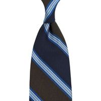 Repp Stripe Silk Tie - Navy / Brown - Hand-Rolled