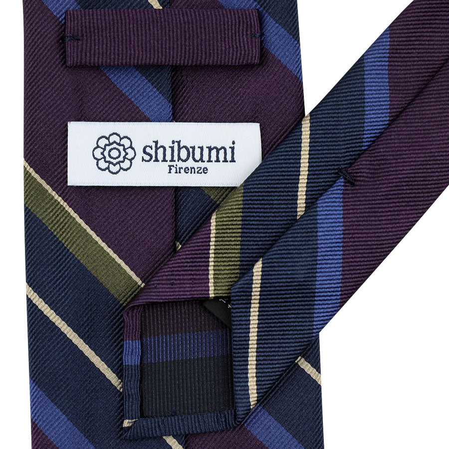 Repp Stripe Silk Tie - Eggplant / Multicolor - Hand-Rolled