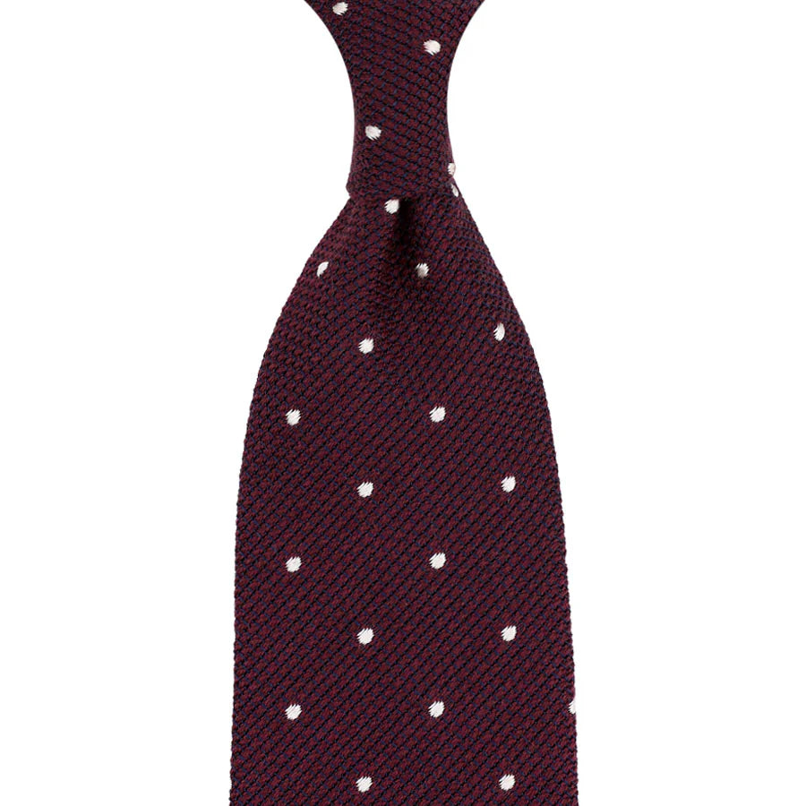 Dotted Wool/Silk Grenadine Tie - Burgundy - Hand-Rolled