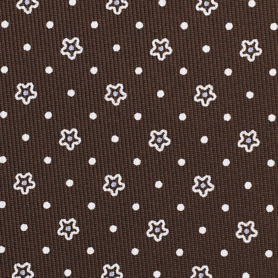 Floral Printed Silk Bespoke Tie - Brown