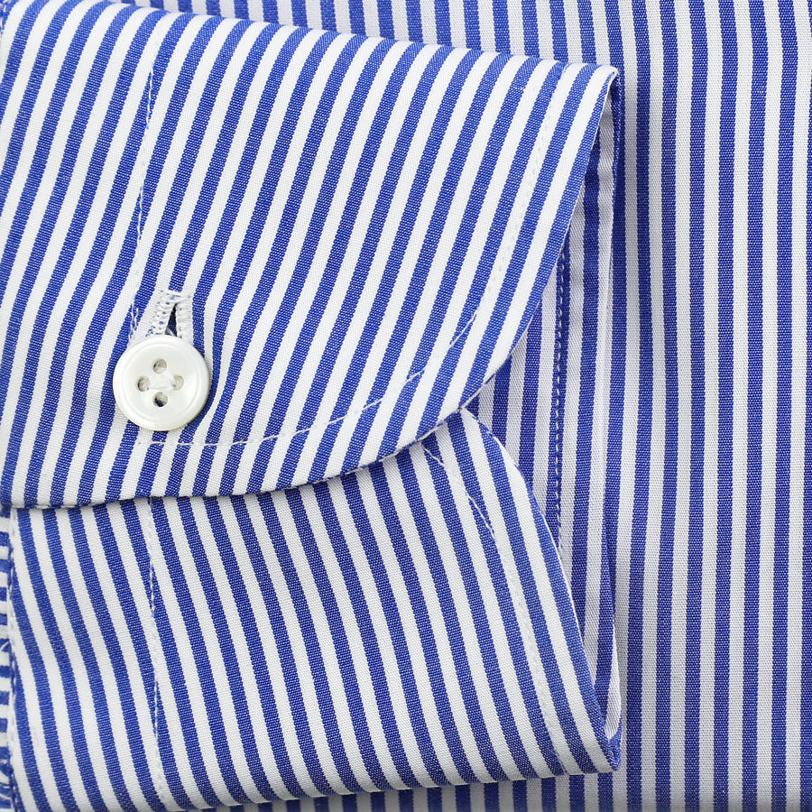 Poplin Semi Spread Shirt - White / Blue - Pencil Stripe